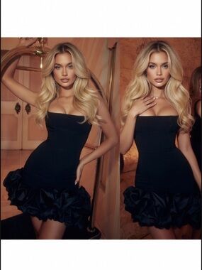 HOUSE OF CB 'Lilou' Black Ruffle Hem Dress /Size Small US4-6 $255